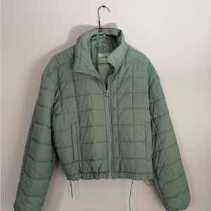 Love Tree Green Quilted Puffer Jacket Cropped Lightweight